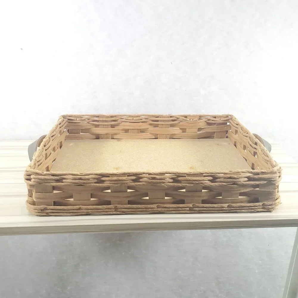 Vintage Pyrex Wicker Casserole Dish 9x13 Carrier leather handles woven Rafia